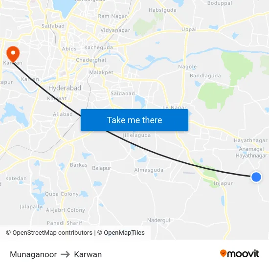 Munaganoor to Karwan map