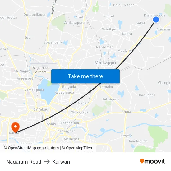 Nagaram Road to Karwan map