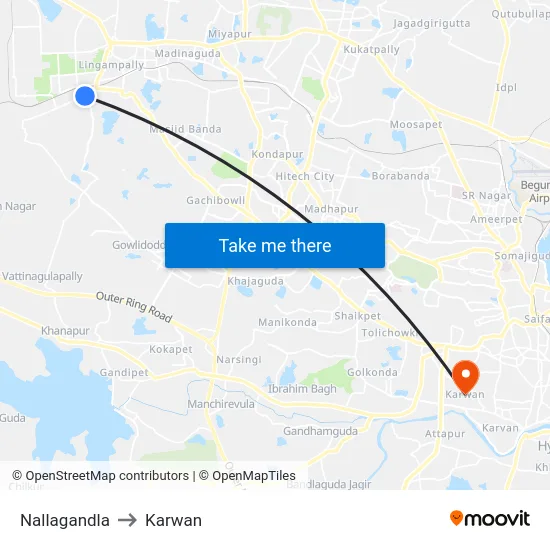 Nallagandla to Karwan map
