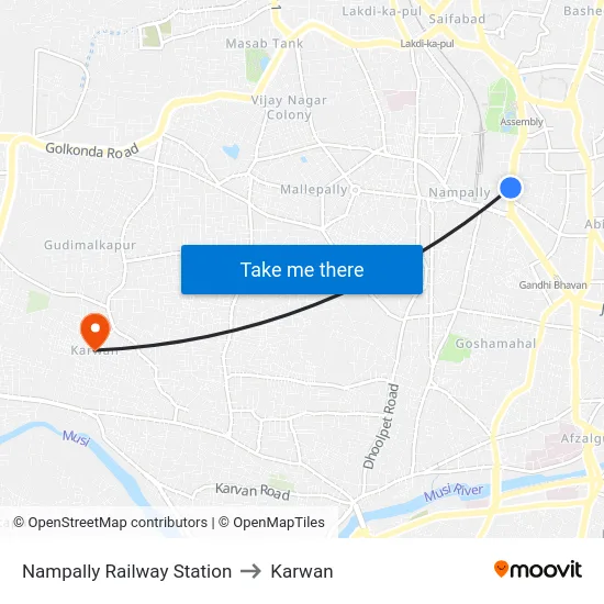 Nampally Railway Station to Karwan map