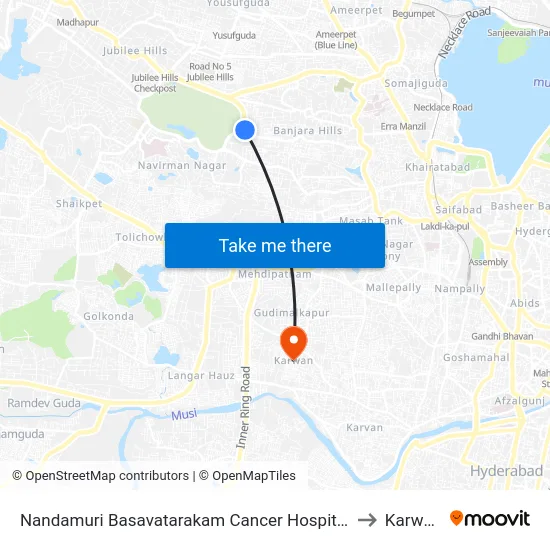 Nandamuri Basavatarakam Cancer Hospital to Karwan map