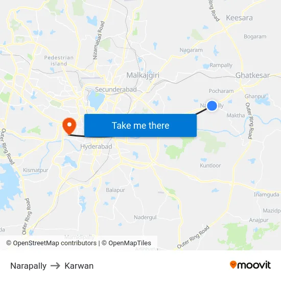 Narapally to Karwan map