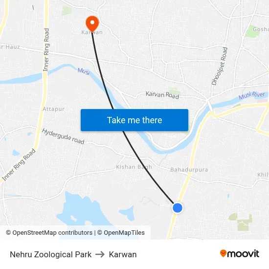 Nehru Zoological Park to Karwan map