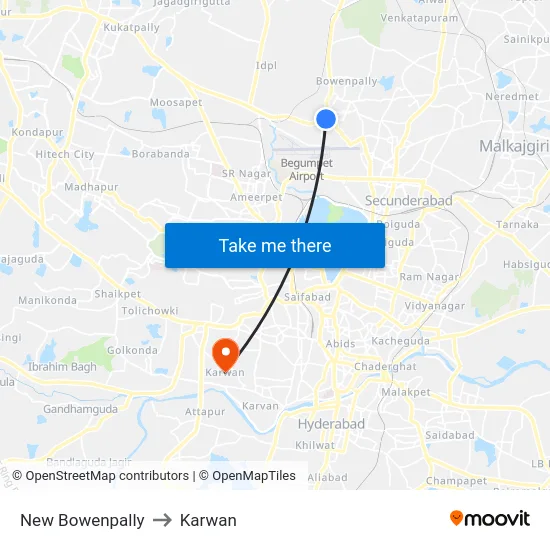New Bowenpally to Karwan map