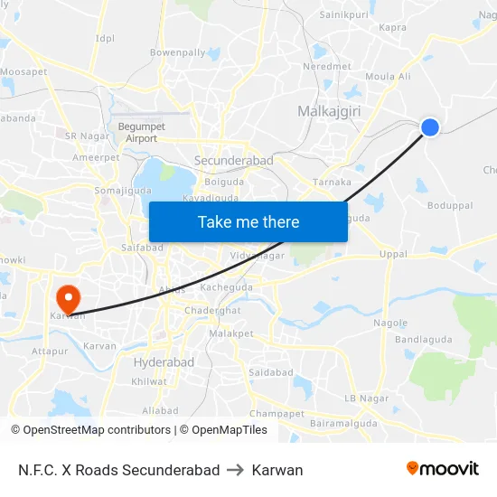 N.F.C. X Roads Secunderabad to Karwan map