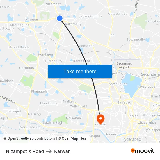 Nizampet X Road to Karwan map