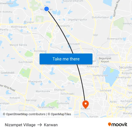 Nizampet Village to Karwan map