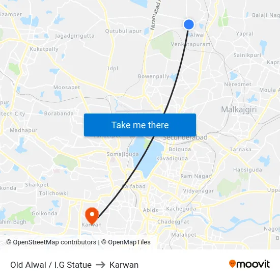Old Alwal / I.G Statue to Karwan map