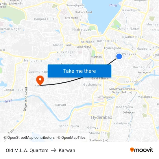 Old M.L.A. Quarters to Karwan map