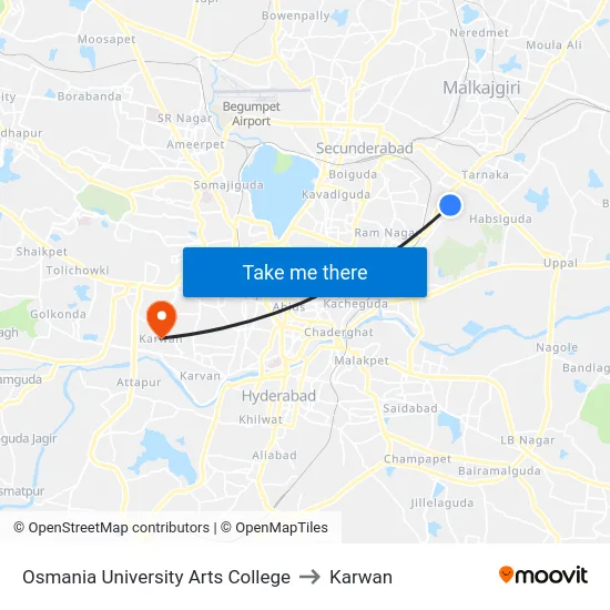 Osmania University Arts College to Karwan map