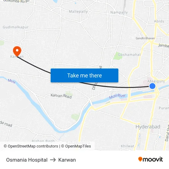 Osmania Hospital to Karwan map