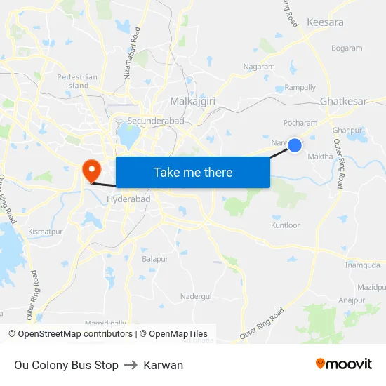 Ou Colony Bus Stop to Karwan map