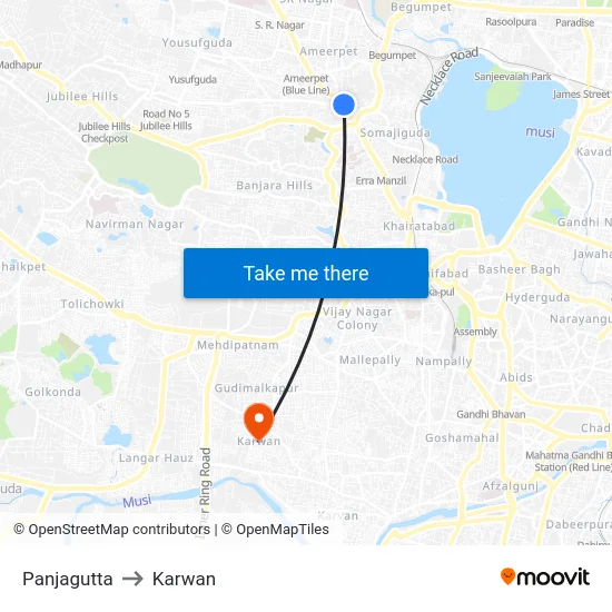 Panjagutta to Karwan map
