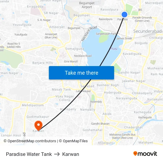 Paradise Water Tank to Karwan map