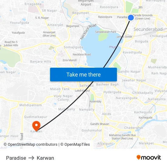 Paradise to Karwan map