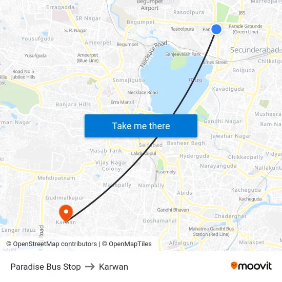 Paradise Bus Stop to Karwan map