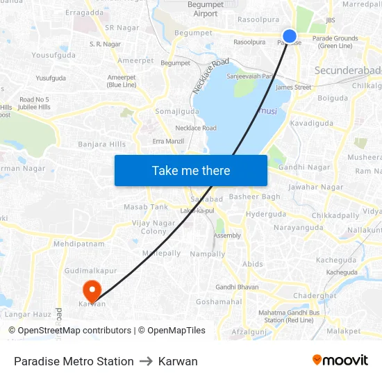 Paradise Metro Station to Karwan map