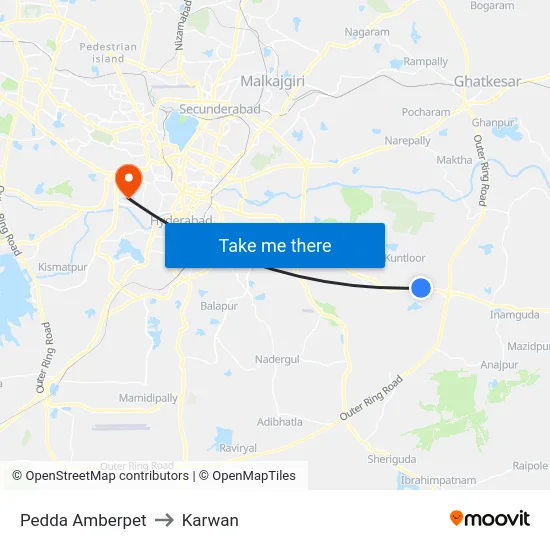 Pedda Amberpet to Karwan map