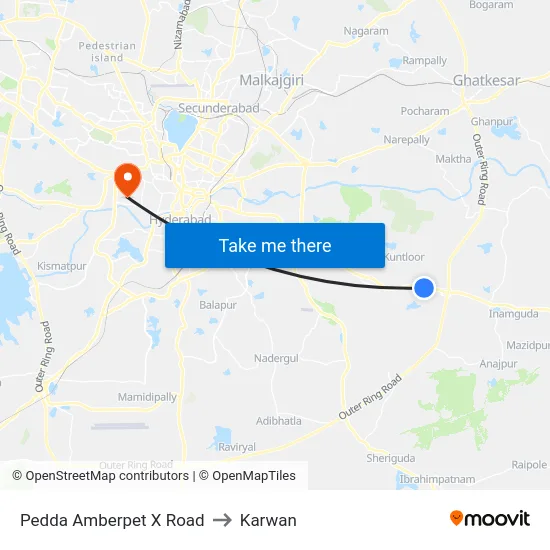 Pedda Amberpet X Road to Karwan map