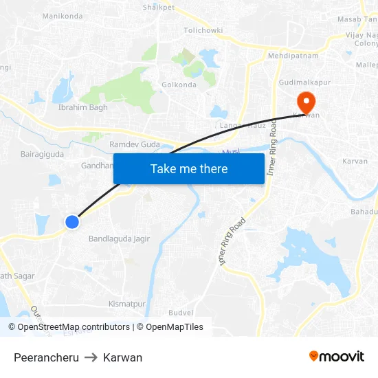 Peerancheru to Karwan map