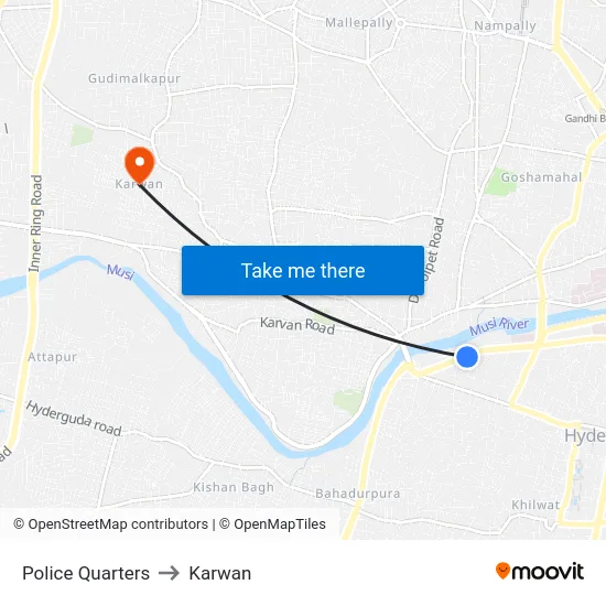 Police Quarters to Karwan map