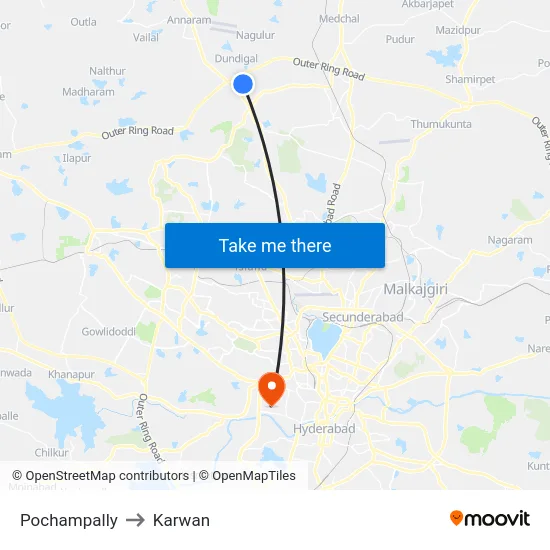 Pochampally to Karwan map