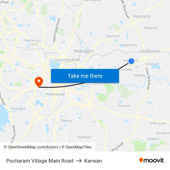Pocharam Village Main Road to Karwan map