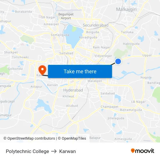 Polytechnic College to Karwan map