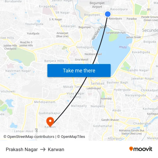 Prakash Nagar to Karwan map