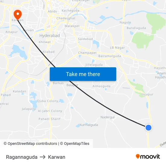Ragannaguda to Karwan map