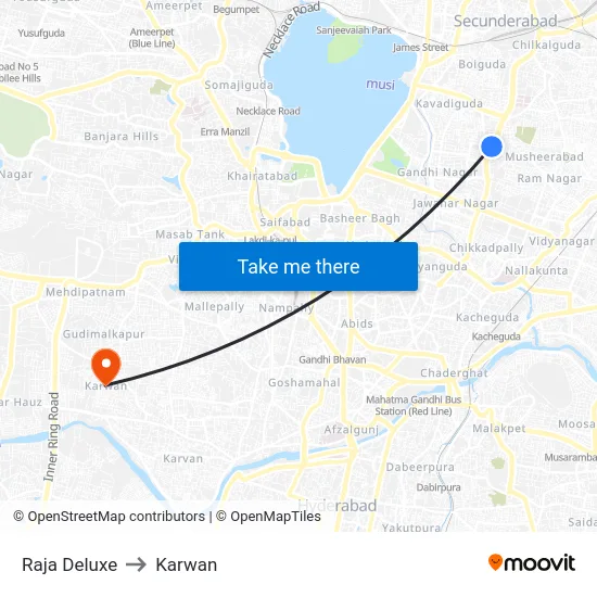 Raja Deluxe to Karwan map