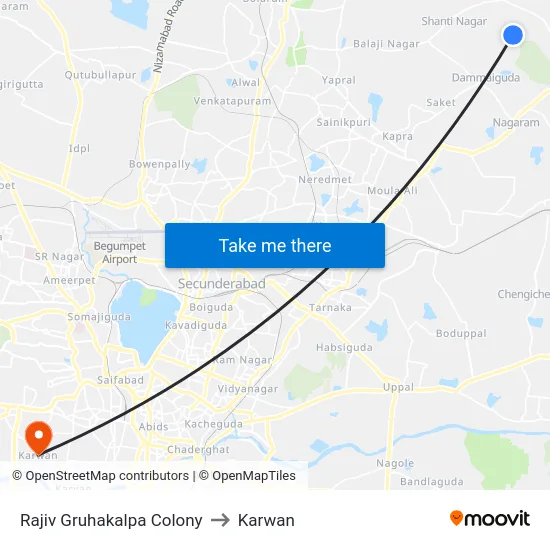 Rajiv Gruhakalpa Colony to Karwan map