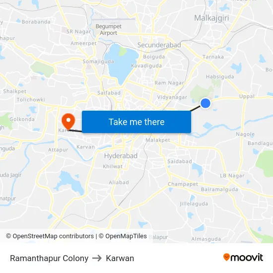 Ramanthapur Colony to Karwan map