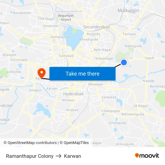 Ramanthapur Colony to Karwan map
