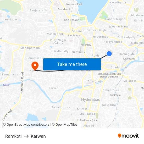 Ramkoti to Karwan map