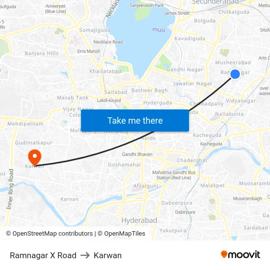 Ramnagar X Road to Karwan map