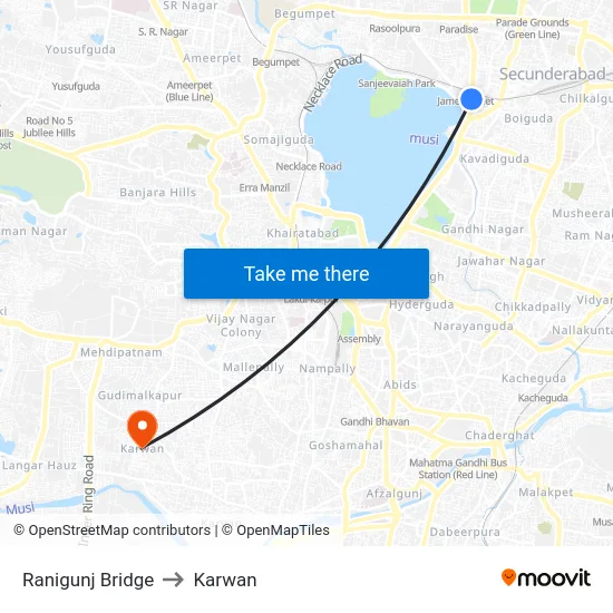 Ranigunj Bridge to Karwan map