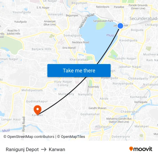 Ranigunj Depot to Karwan map