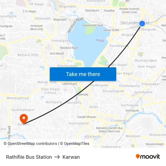Rathifile Bus Station to Karwan map