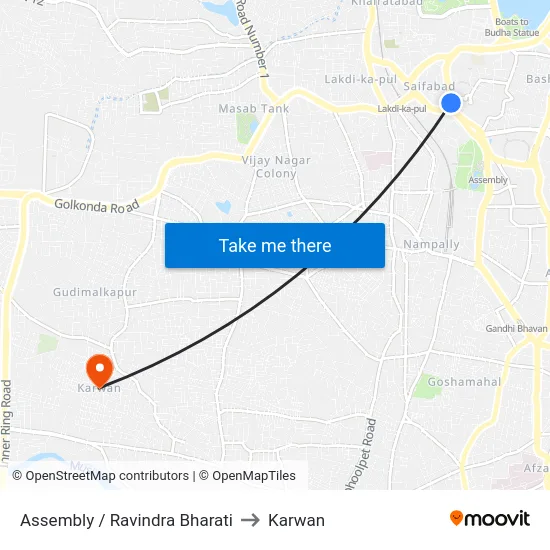 Assembly / Ravindra Bharati to Karwan map