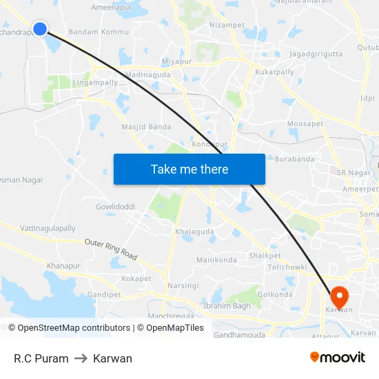 R.C Puram to Karwan map