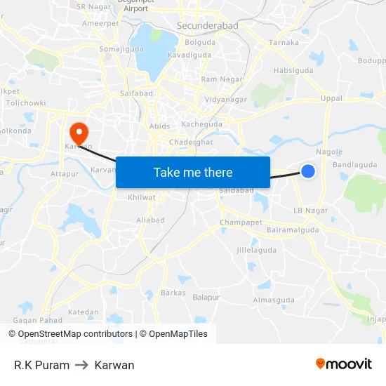 R.K Puram to Karwan map