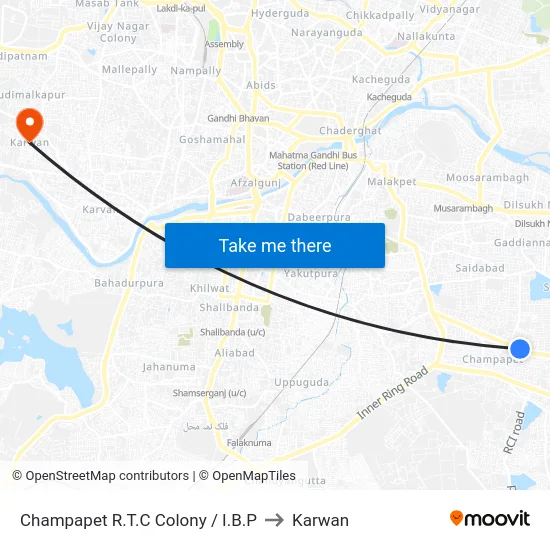 Champapet R.T.C Colony / I.B.P to Karwan map