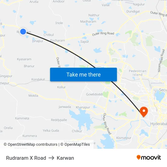 Rudraram X Road to Karwan map