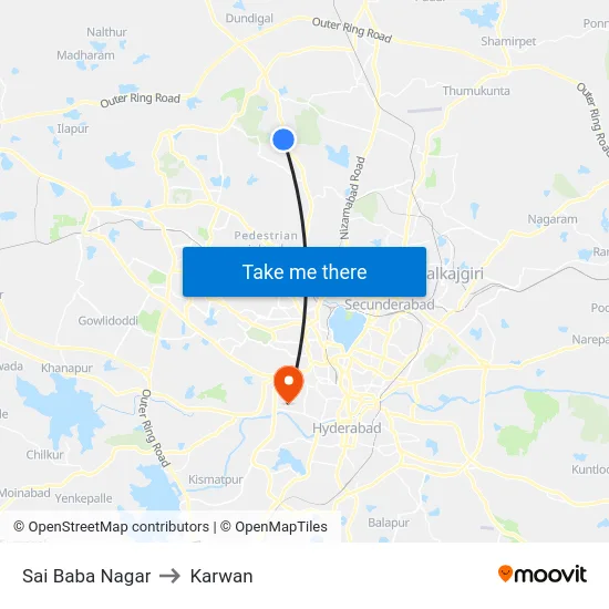 Sai Baba Nagar to Karwan map