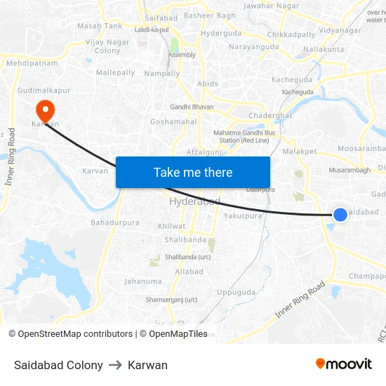 Saidabad Colony to Karwan map