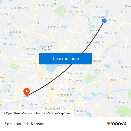 Sainikpuri to Karwan map