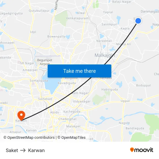 Saket to Karwan map