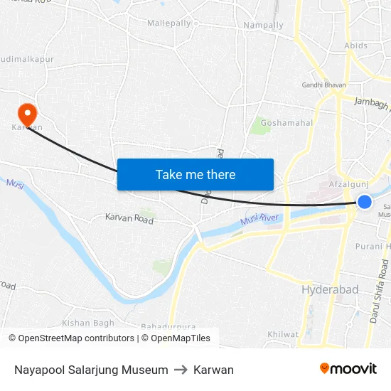Nayapool Salarjung Museum to Karwan map