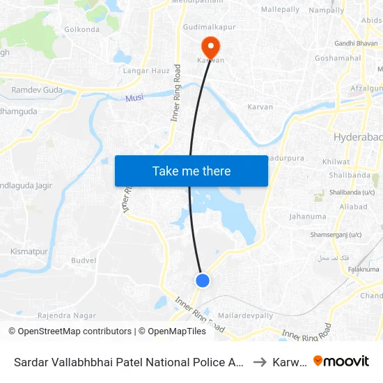 Sardar Vallabhbhai Patel National Police Academy to Karwan map